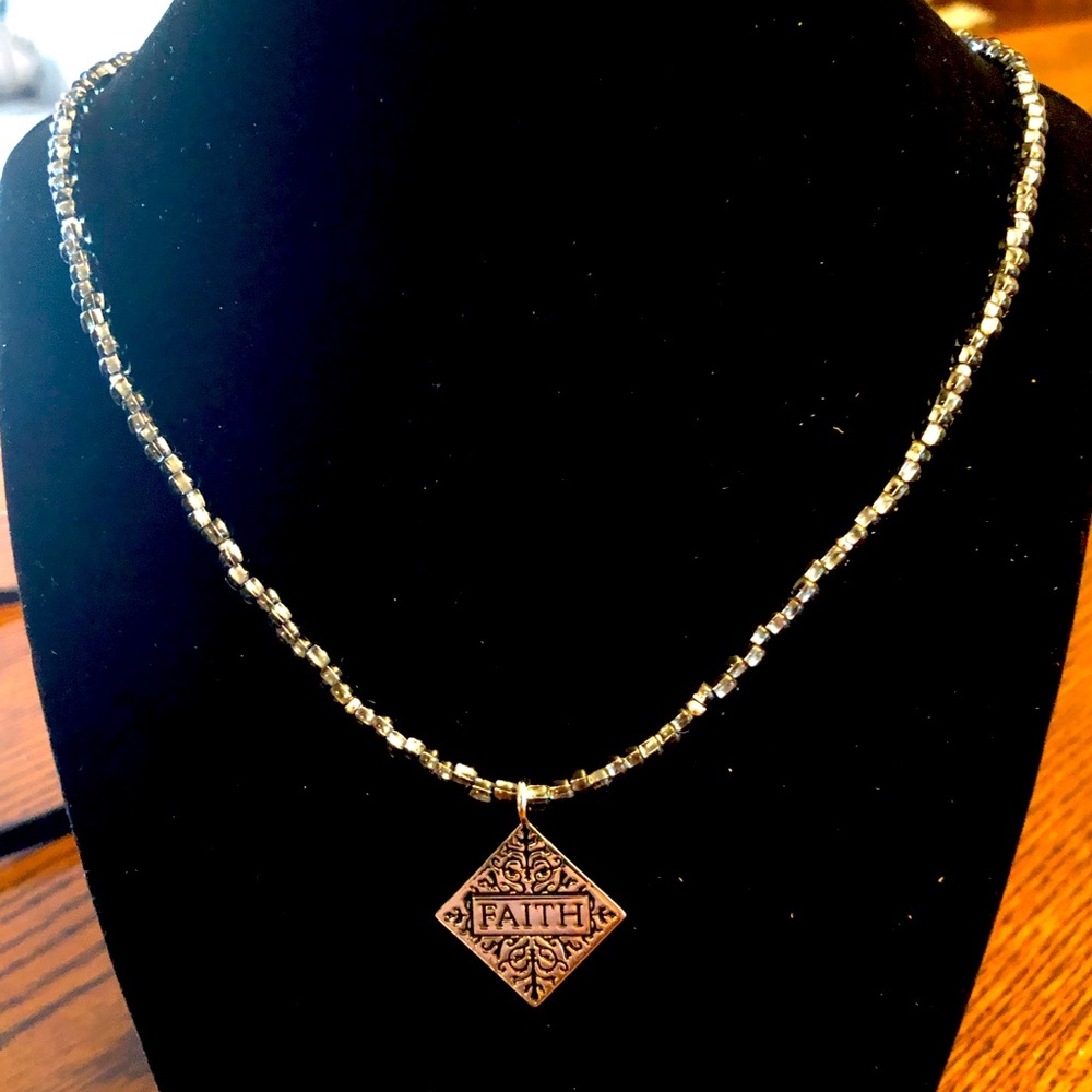 Beaded Necklace with Faith Pendant - 20"